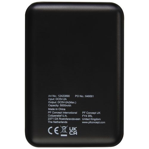 Gleam 5000 mAh ultraflache, Leuchtlogo Powerbank, schwarz