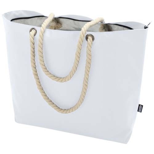 PF130079-1Panama Strandkuehltasche mit Kordelgriffen aus recyceltem GRS-Material_ 23L_ weiss