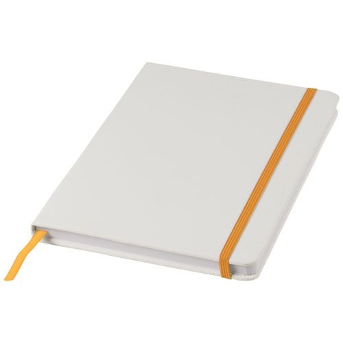 PF107135-5Spectrum weisses A5 Notizbuch mit farbigem Gummiband_ weiss_orange PF107135-5Spectrum weisses A5 Notizbuch mit farbigem Gummiband_ weiss_orange