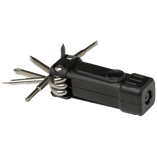 PF104569-2Octo 8-in-1 Schraubenzieher-Set aus recyceltem RCS Kunststoff mit Taschenlampe_ schwarz