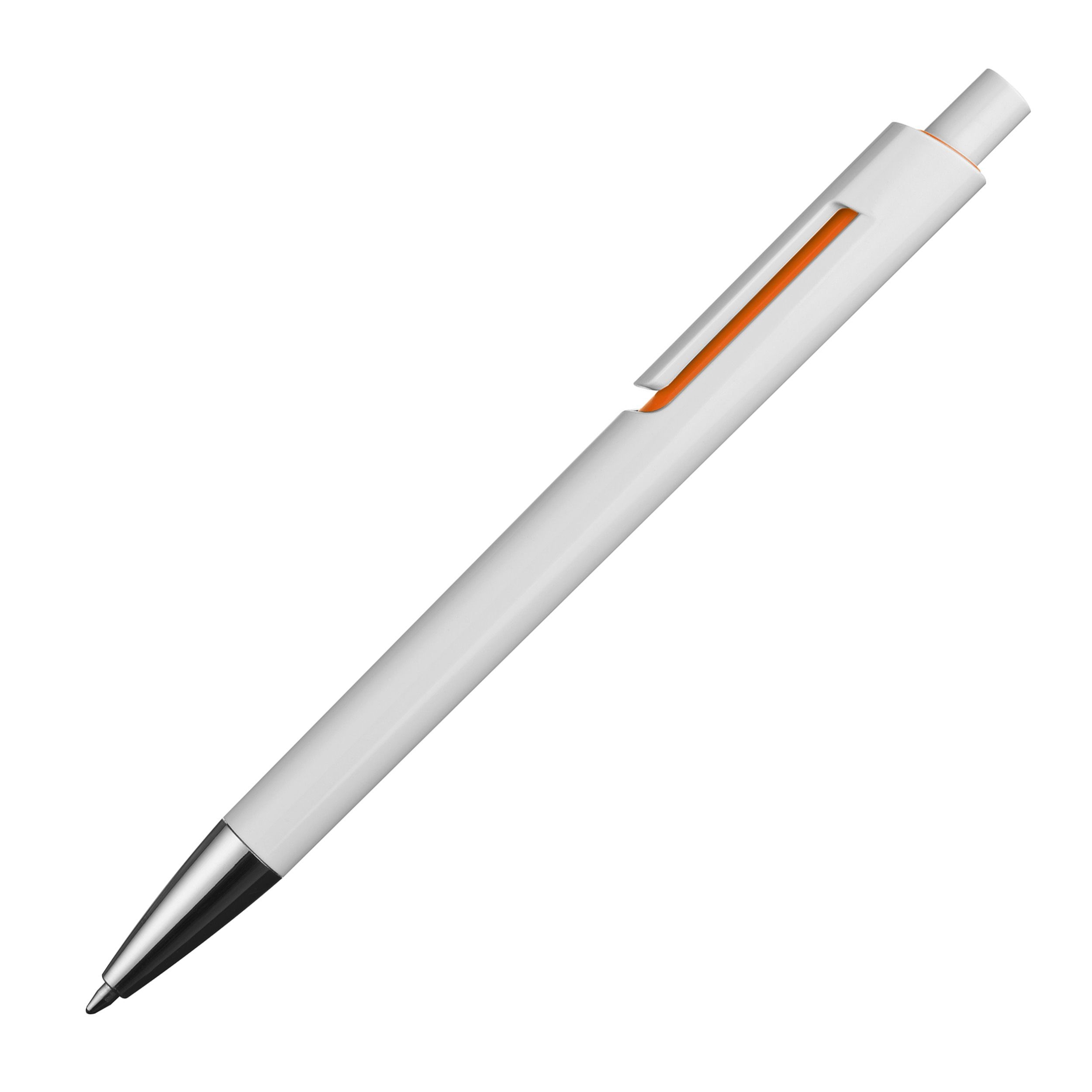 MA13537-10Weisser Kugelschreiber mit farbigen Applikationen _ orange