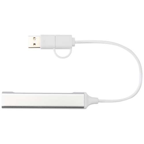PF124469-1Alkaid 4 Port Hub aus recyceltem Aluminium mit USB-A- und Typ-C-Anschluessen und zwei Eingaengen_ silb