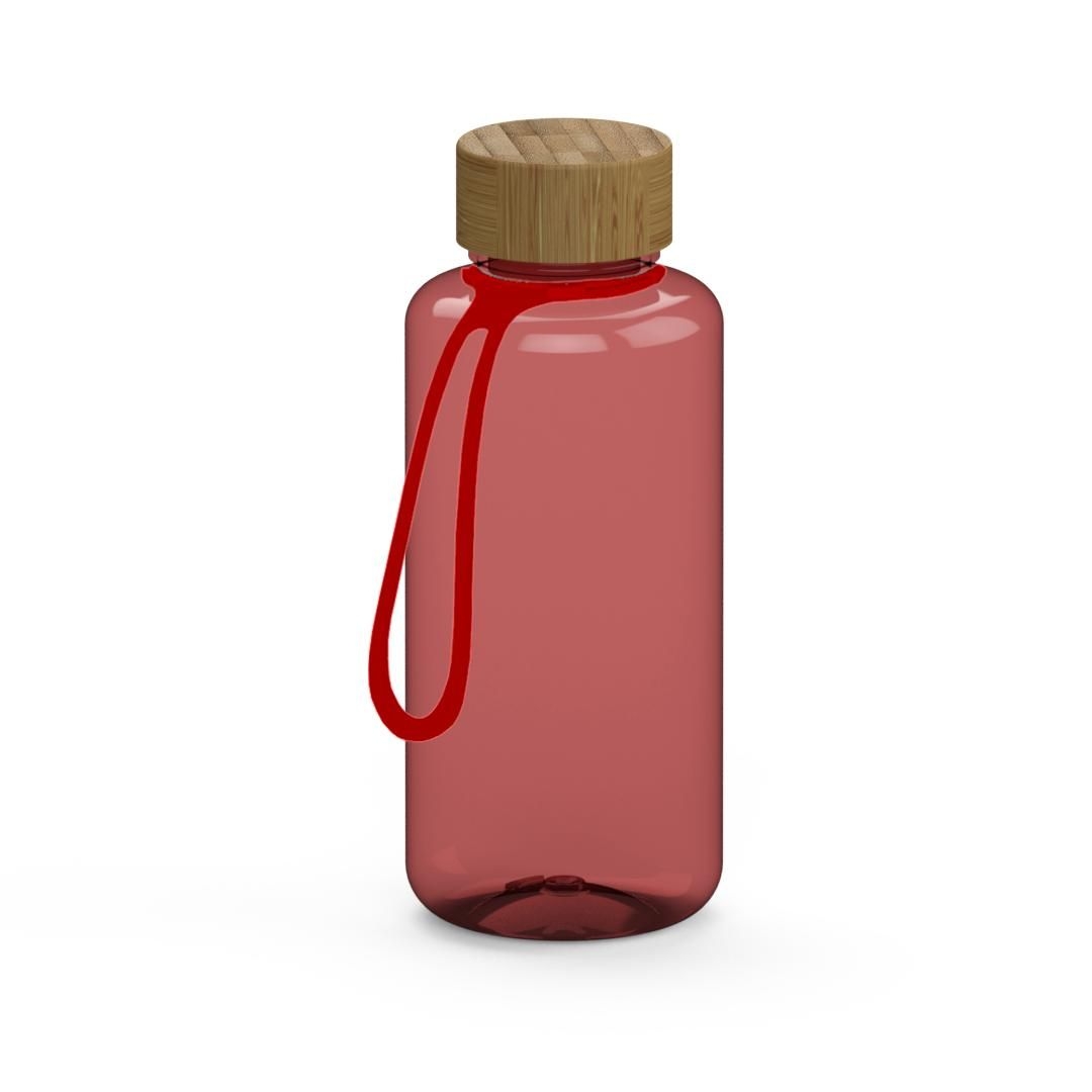 EL01250-7Trinkflasche _Natural_ 1_0 l_ inkl. Strap_ transparent-rot_ rot