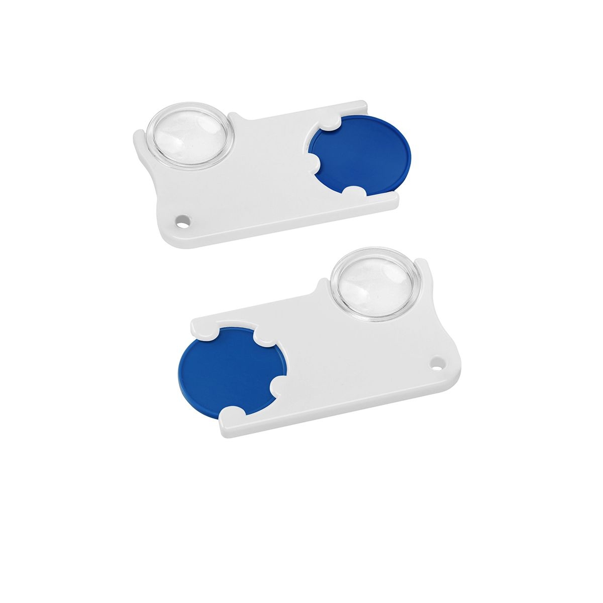 HE8286-3-0Chiphalter mit 1€-Chip und Lupe_ blau_ weiss