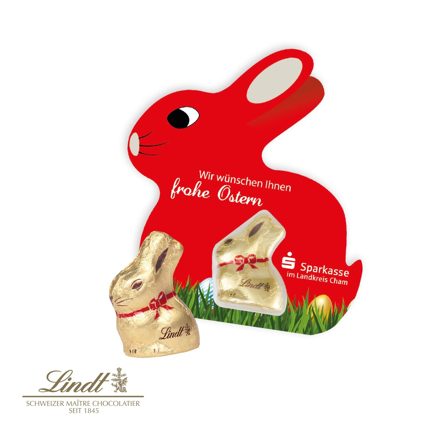 CD94571Schokokarte Hase mit Lindt Goldhase