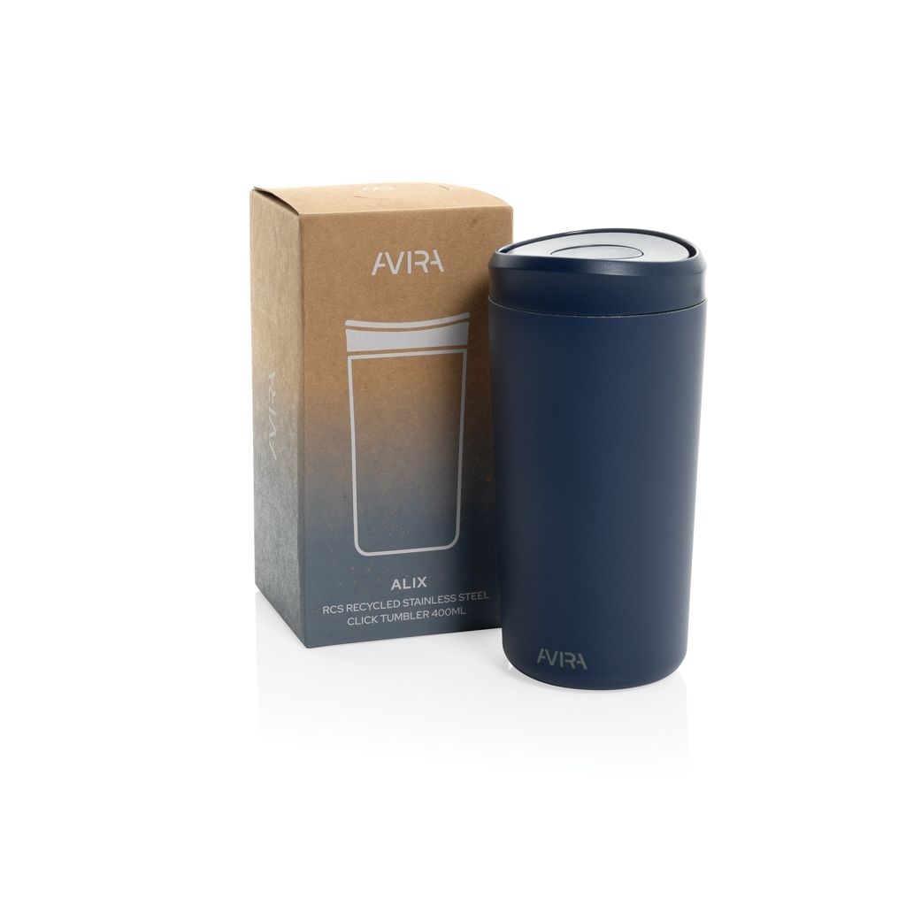 XDP438_10-25Avira Alix Klickbecher aus RCS rec. Stahl 400ml_ navy blau
