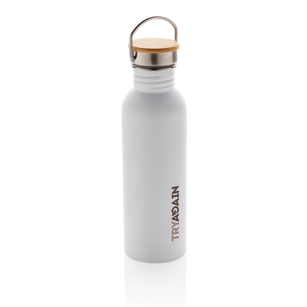 XDP436.83-3Moderne Stainless-Steel Flasche mit Bambusdeckel_ weiss