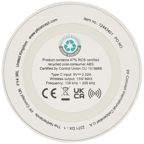 PF124434-1Freal 15W Kabelloses Ladepad aus recyceltem Kunststoff_ weiss