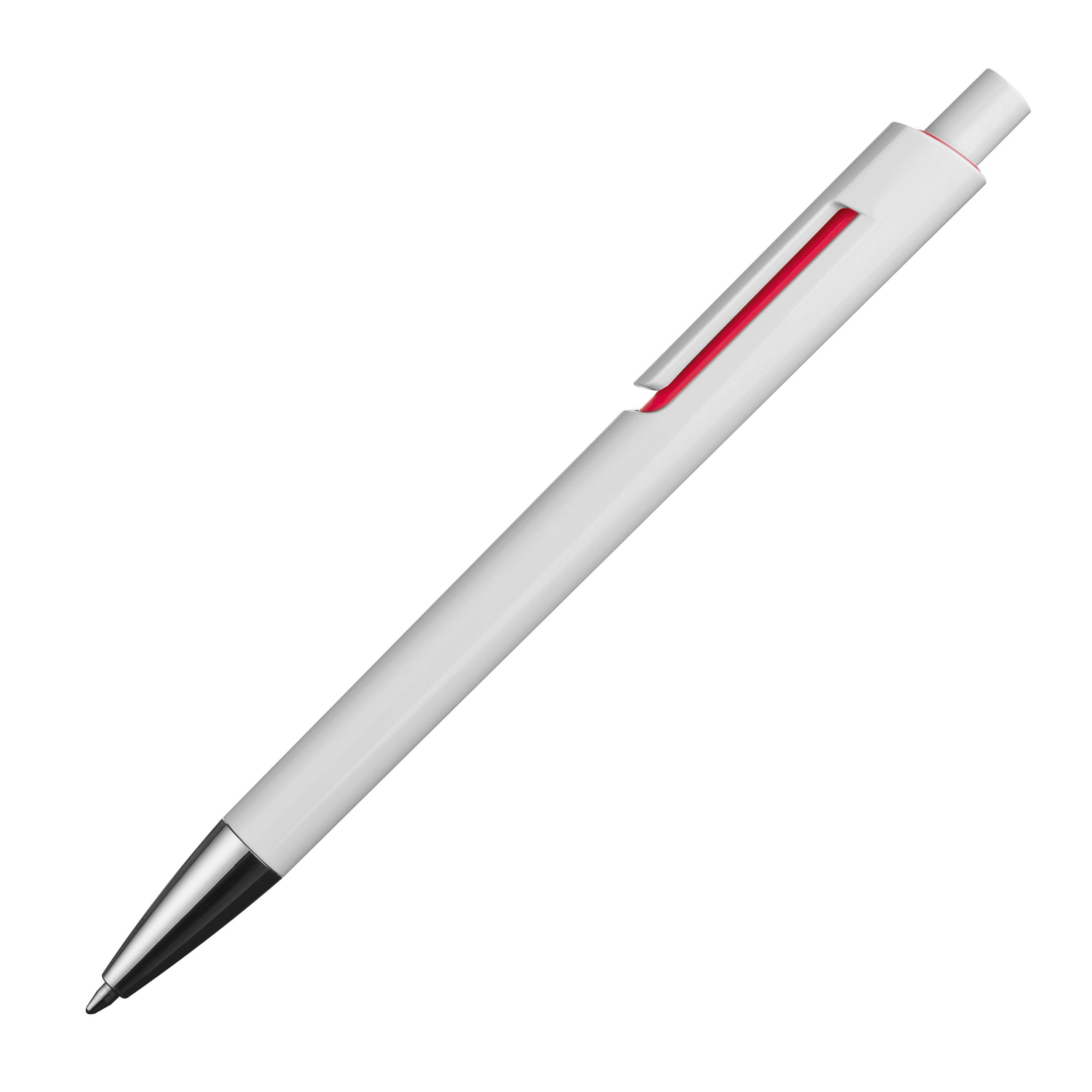 MA13537-05Weisser Kugelschreiber mit farbigen Applikationen _ rot