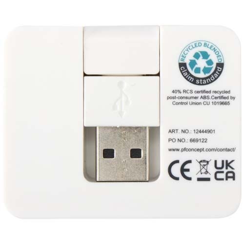 PF124449-1Gaia 4 Port USB Hub mit USB-A- und Typ-C-Ausgang und zwei Eingaengen aus recyceltem Kunststoff_ weiss
