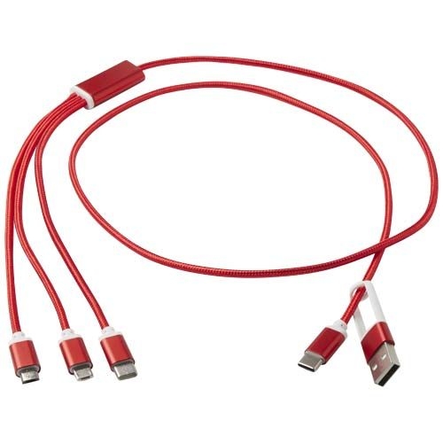PF124386-1Versatile 5-in-1 Ladekabel aus recyceltem Aluminium_ rot