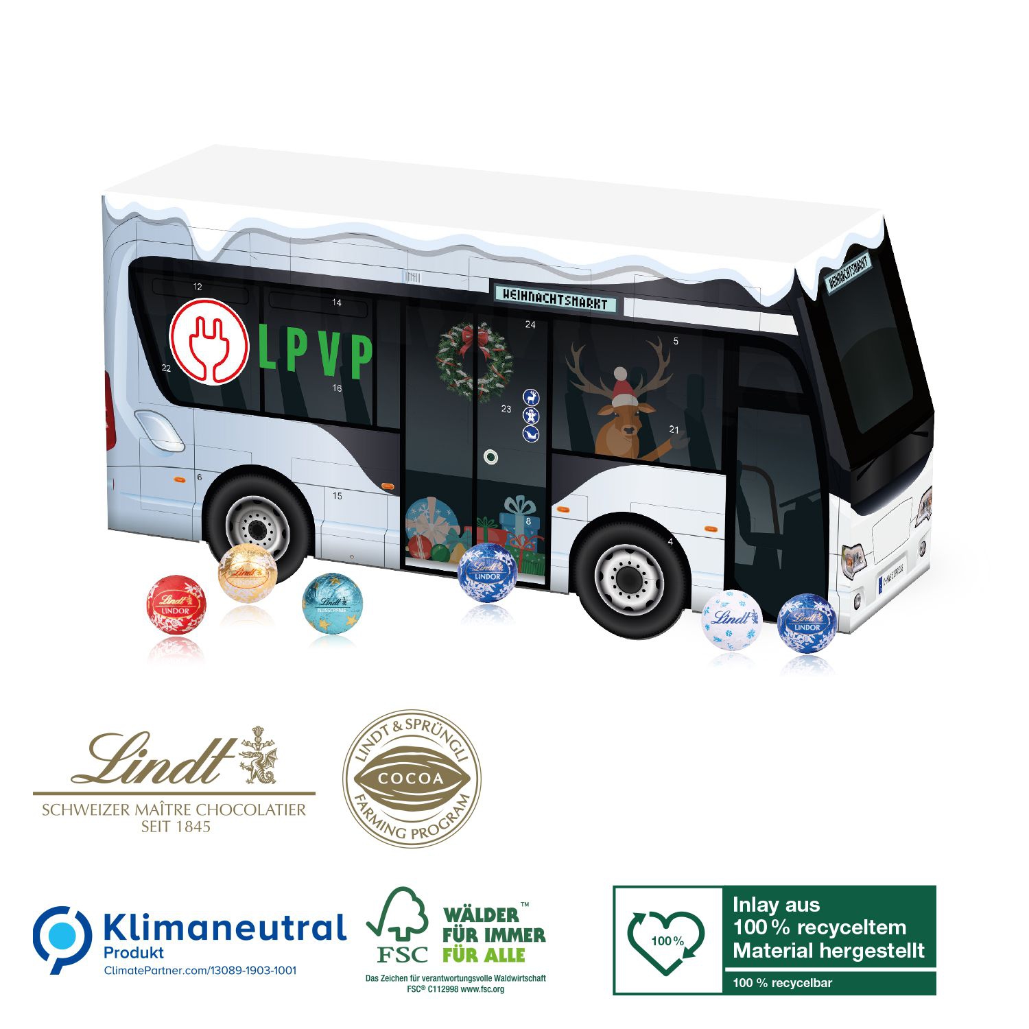 3D Adventskalender Lindt Bus, Motiv-Vorlage