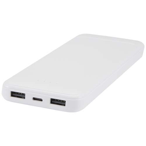 PF124459-1Adhil 10 W 10.000 mAh Powerbank aus recyceltem Kunststoff mit 2 integrierten Kabeln_ weiss