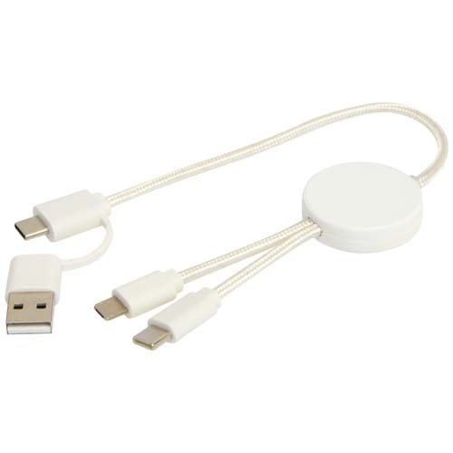 PF124427-1Citala 30 cm 5-in-1 Kabel aus recyceltem Kunststoff fuer Datenuebertragung und 27W Schnellladung_ weiss