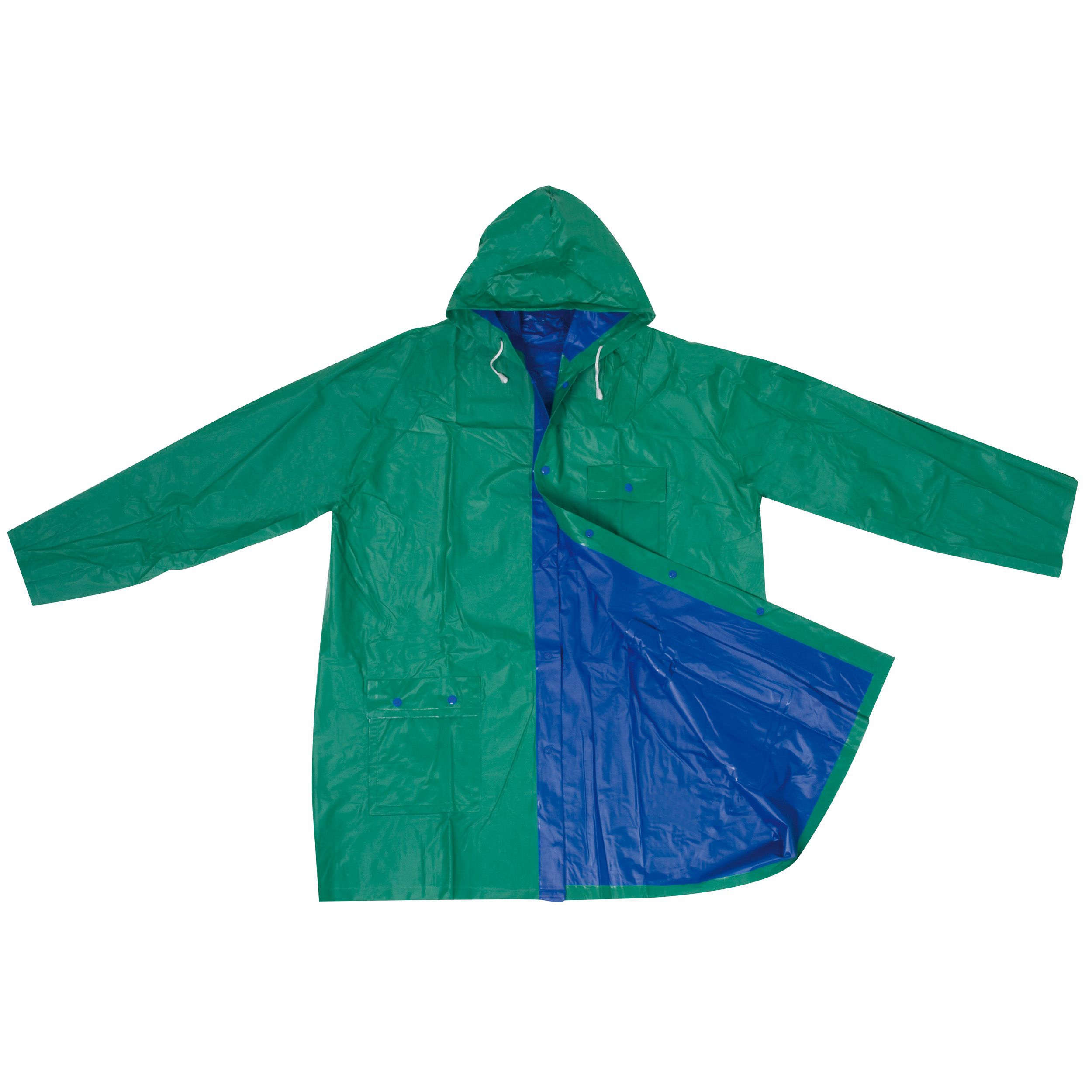 Zweifarbige phthalatfreie Wende Regenjacke aus PVC, blau/grün