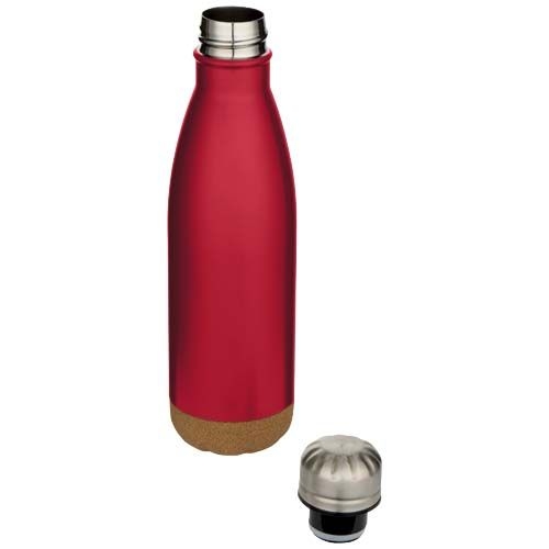 PF100892-1Cove 500 ml doppelwandige_ vakuumisolierte Trinkflasche aus Edelstahl mit Korkdetails_ rot