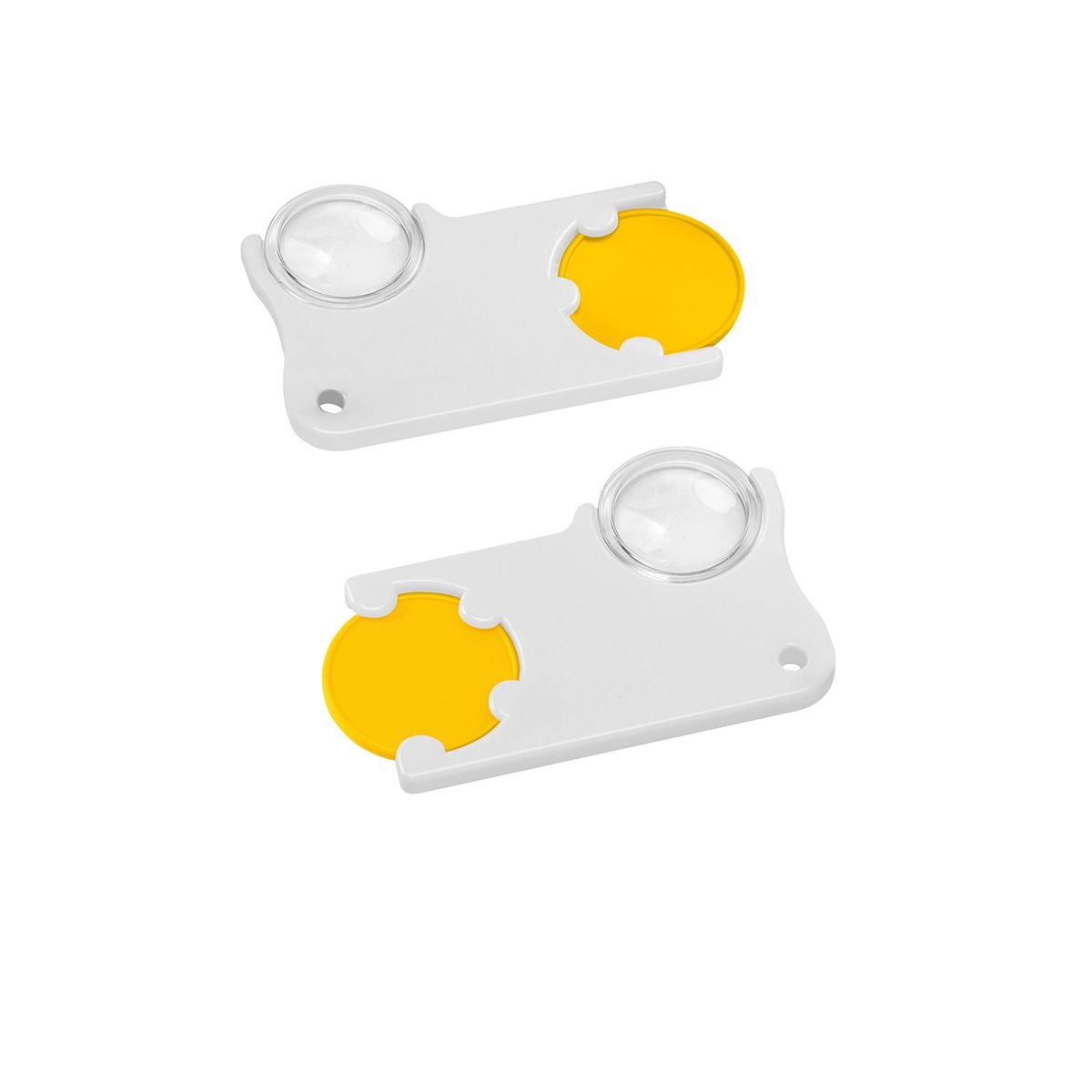 HE8286-4-0Chiphalter mit 1€-Chip und Lupe_ gelb_ weiss