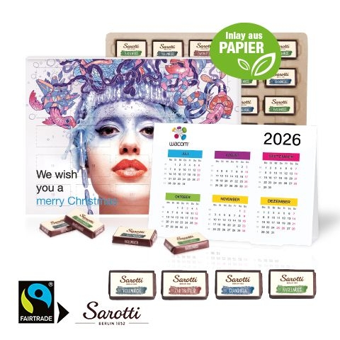 CD55365-02„2 in 1“ Marken-Adventskalender Sarotti mit Jahresplaner_ Inlay aus Papier_ Individuelles Motiv
