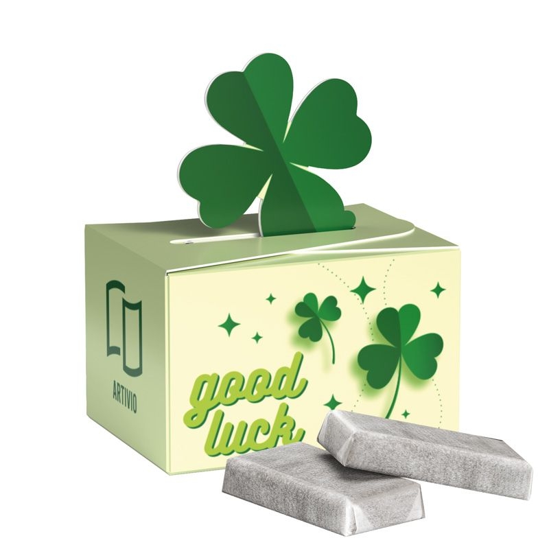 JG10219-1Geschenkbox Mini Kleeblatt Schokotaefelchen_ Schokotaefelchen