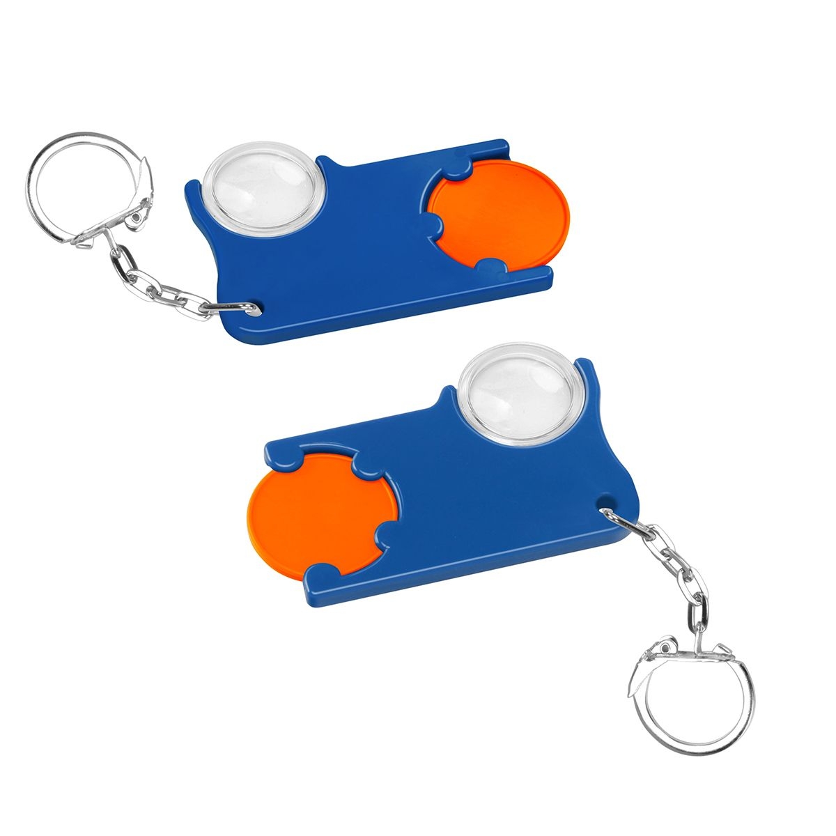 HE8286K-5-3Chiphalter mit 1€-Chip und Lupe_ orange_ blau HE8286K-5-3Chiphalter mit 1€-Chip und Lupe_ orange_ blau