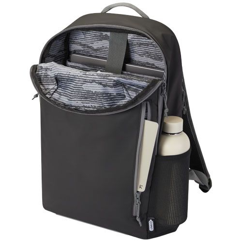 Aqua wasserabweisender 15" Laptop-Rucksack aus GRS Recyclingmaterial 21 L, schwarz