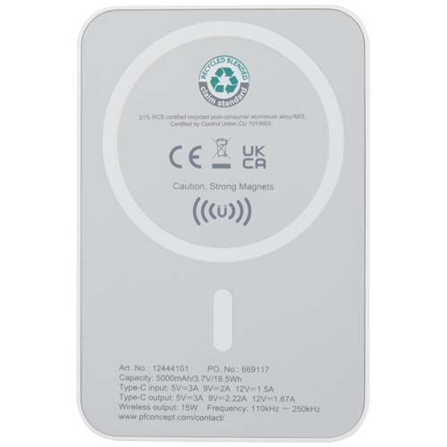 PF124441-1Acrab 15 W 5.000 mAh magnetische kabellose Powerbank mit 20 W PD aus recyceltem Kunststoff_ weiss