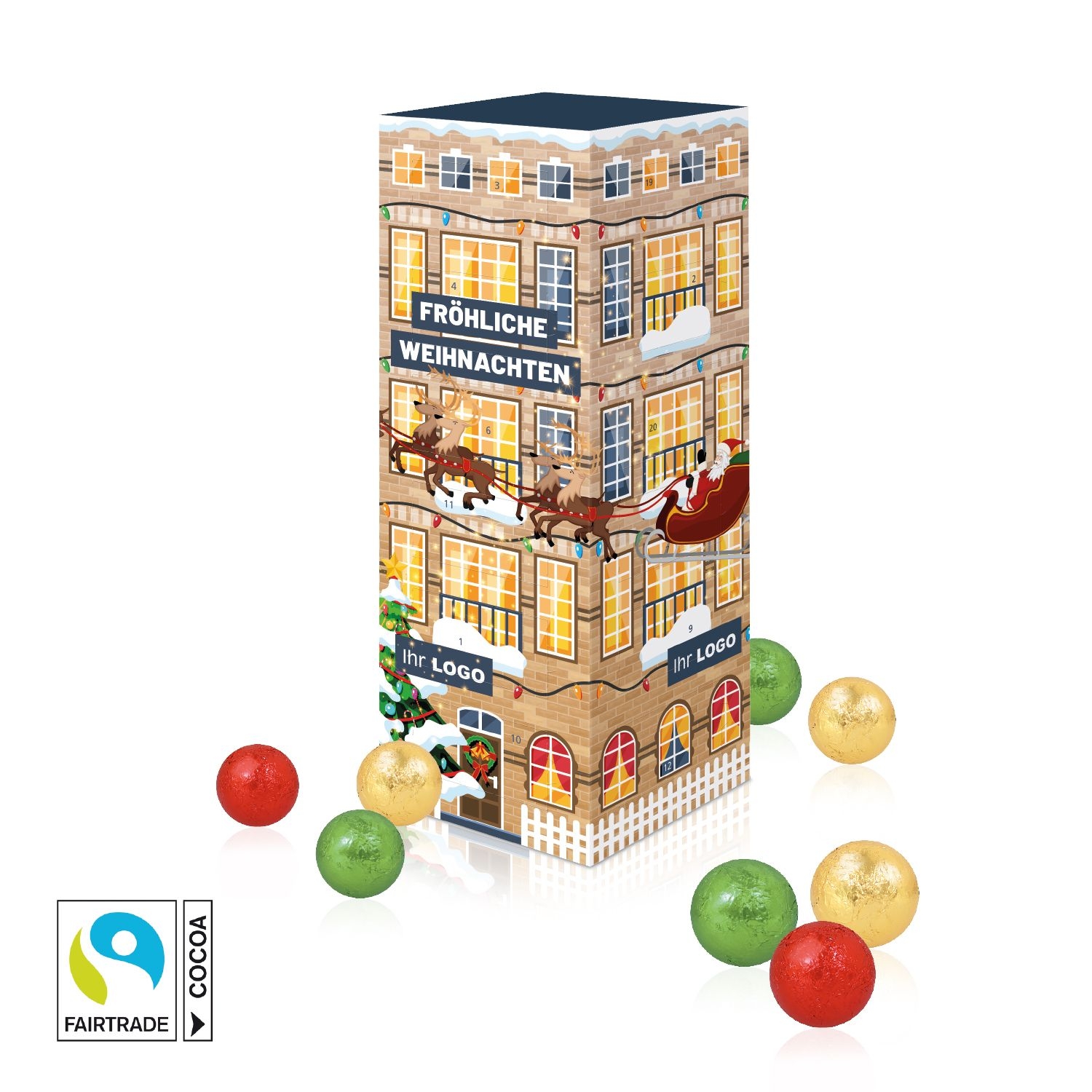CD95181-02Adventskalender _Turm_ mit Fairtrade® Schokolade_ Individuelles Motiv