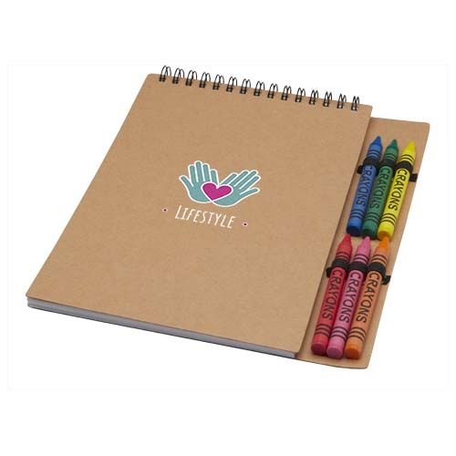 PF107967-1Doodle A5 Softcover Spiralnotizbuch mit Farbstiftset_ natur