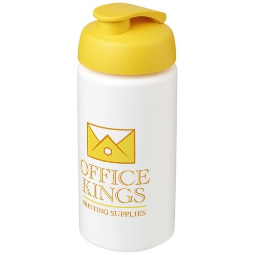 PF210072-11Baseline® Plus grip 500 ml Sportflasche mit Klappdeckel_ weiss_gelb
