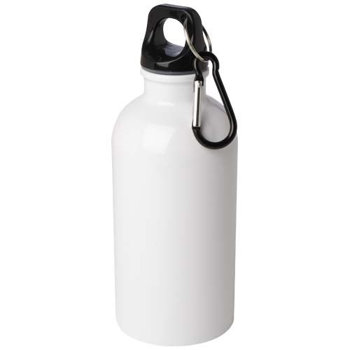 PF100860-1Oregon 400 ml RCS-zertifizierte_ einwandige Trinkflasche aus Edelstahl mit Karabinerhaken_ weiss