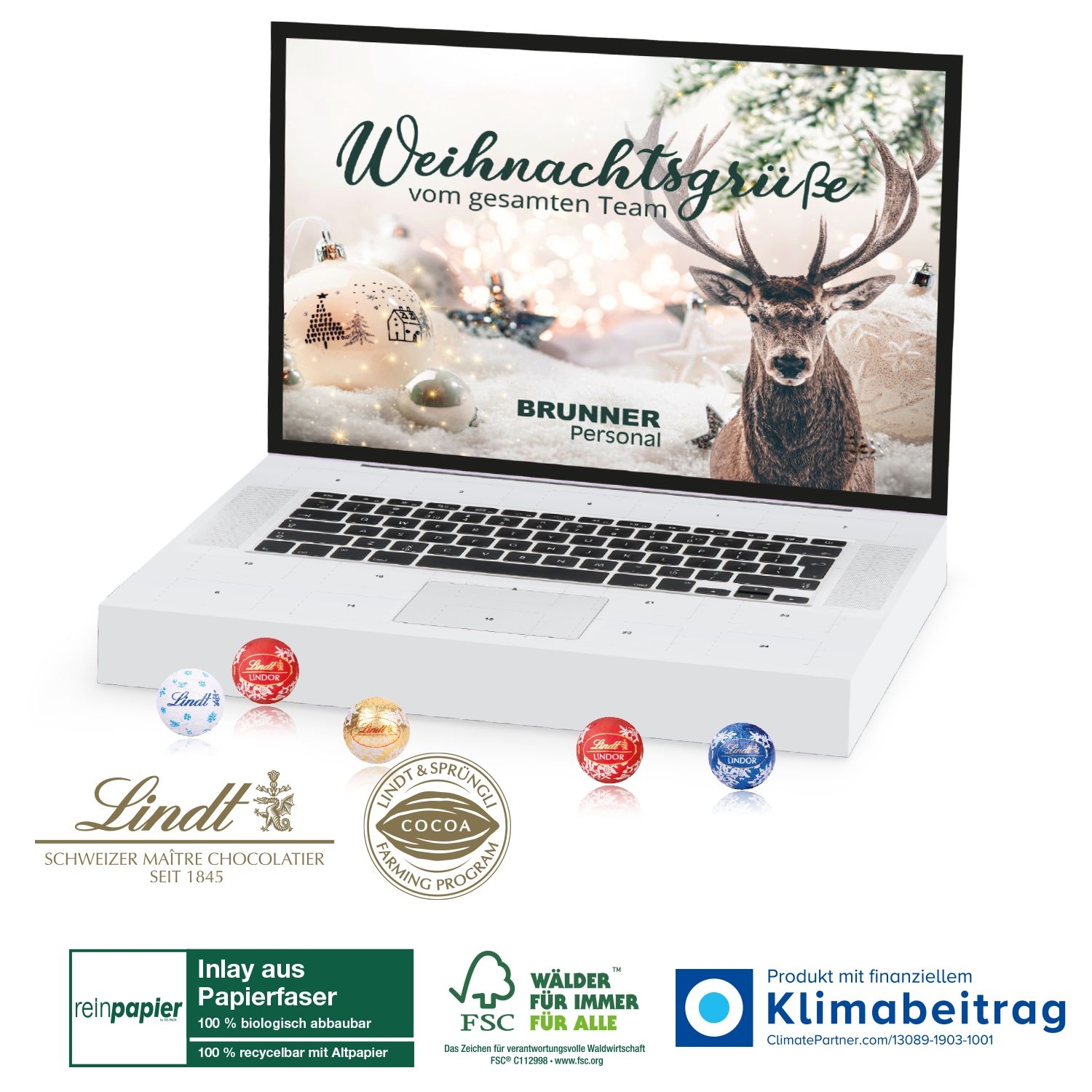 CD55337Adventskalender „Laptop“ Lindt Organic mit Lindt Minis