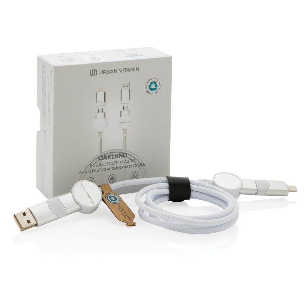 XDP302.70-3Oakland RCS rKunststoff 1_2m 6-in-1 Fast-Charging 45W Kabel_ weiss