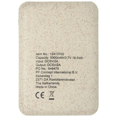 PF124137-1Asama 5000 mAh Powerbank aus Weizenstroh_ beige
