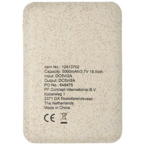 Asama 5000 mAh Powerbank aus Weizenstroh, beige