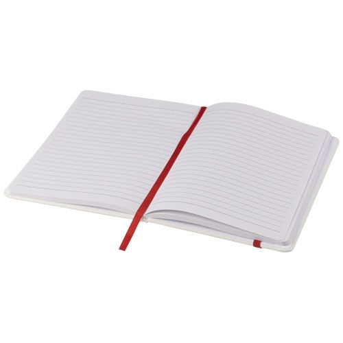 PF107135-3Spectrum weisses A5 Notizbuch mit farbigem Gummiband_ weiss_rot
