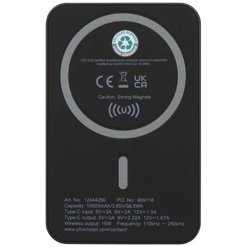 PF124442-2Acrab 15 W 10.000 mAh magnetische kabellose Powerbank mit 20 W PD aus recyceltem Kunststoff_ schwarz