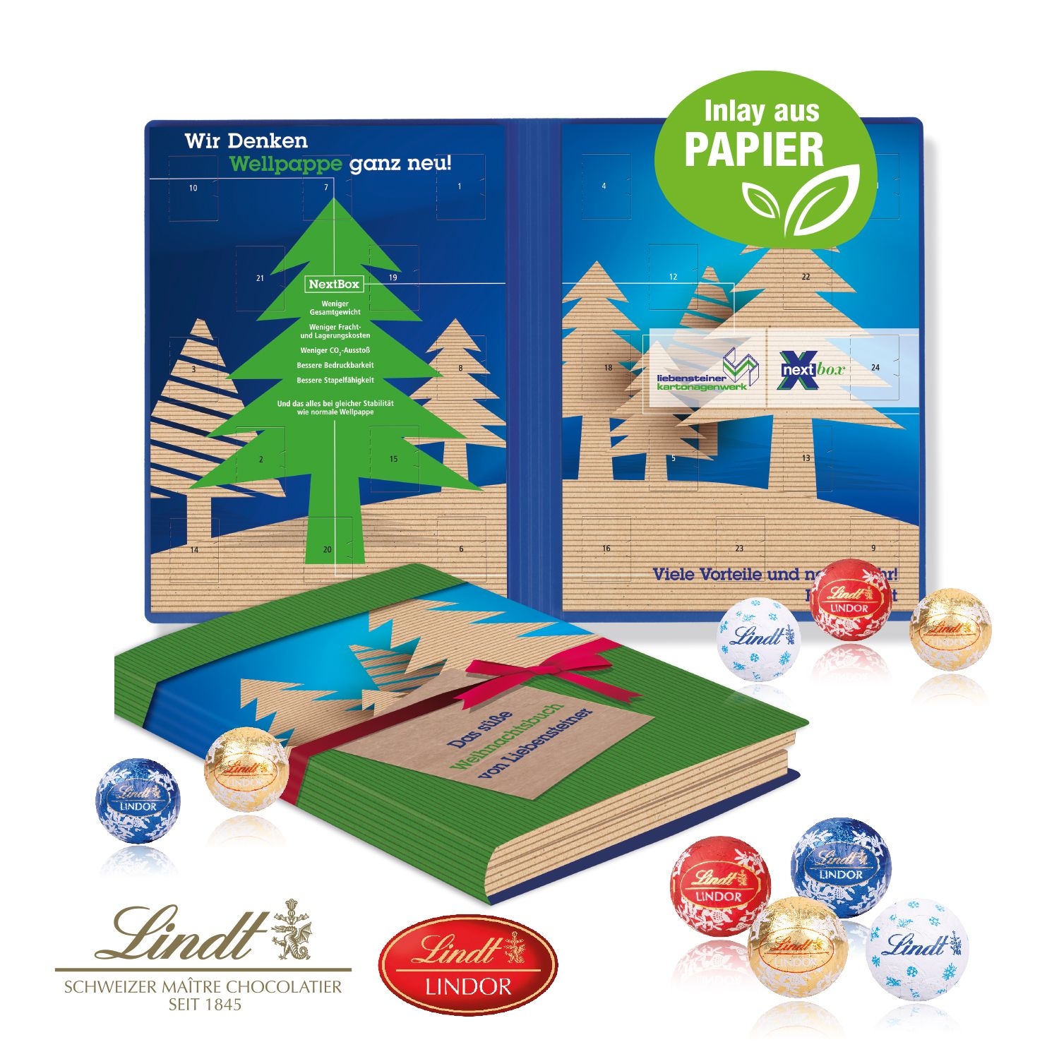 CD55368Adventskalender Weihnachtsbuch mit Lindt Minis_ Inlay aus Papier