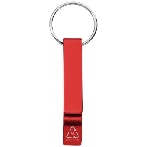 PF104571-1Tao Schluesselanhaenger mit Flaschen- und Dosenoeffner aus recyceltem RCS Aluminium_ rot