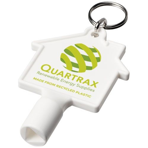 PF210195-1Maximilian Universalschluessel in Hausform als Schluesselanhaenger aus recyceltem Kunststoff_ weiss