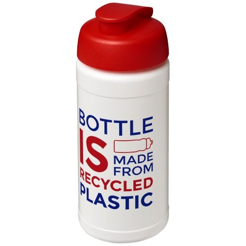 PF210461-7Baseline 500 ml recycelte Sportflasche mit Klappdeckel _ weiss_rot