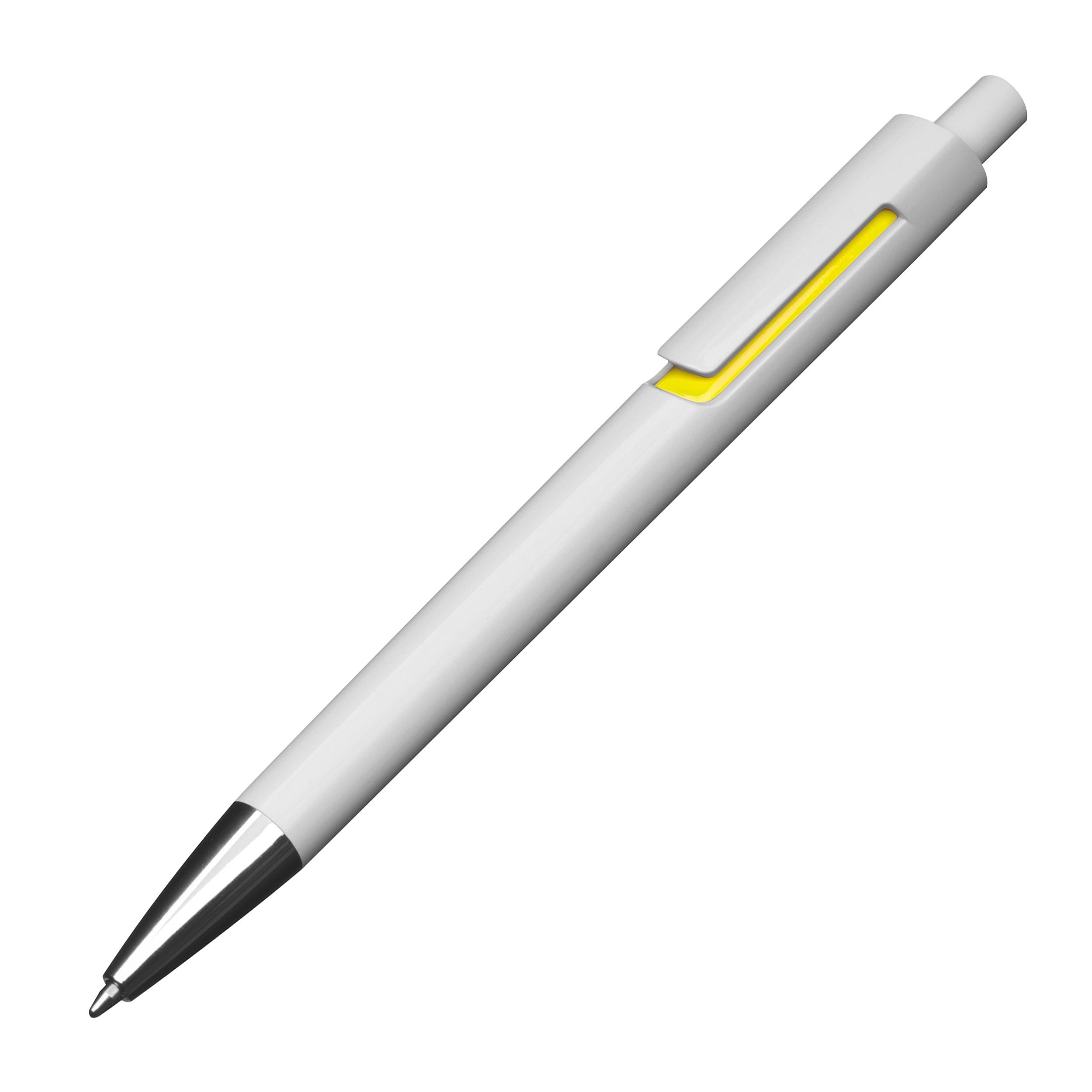 MA13537-08Weisser Kugelschreiber mit farbigen Applikationen _ gelb