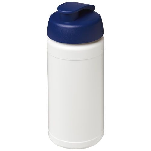 PF210461-1Baseline 500 ml recycelte Sportflasche mit Klappdeckel _ weiss_blau