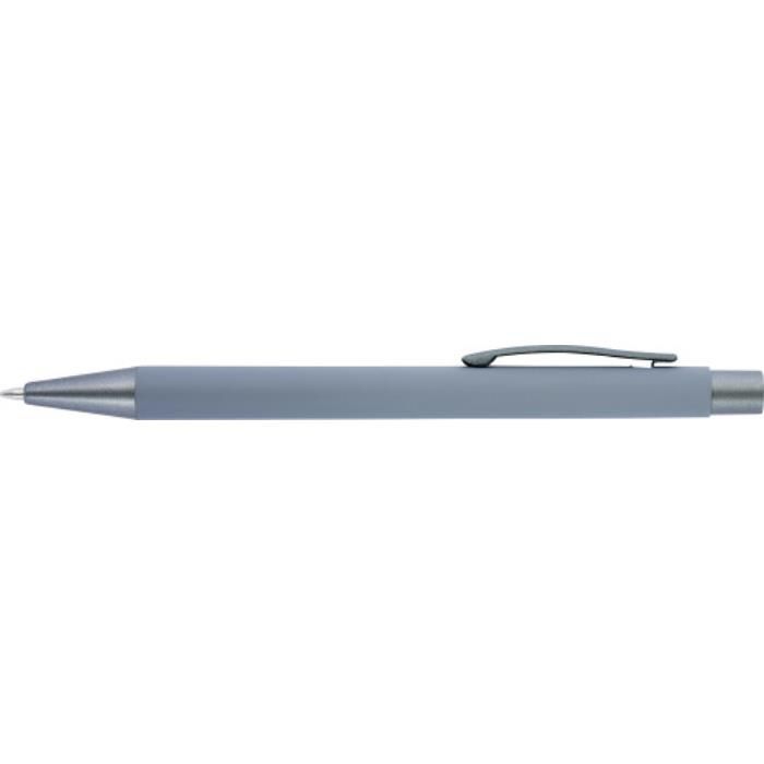 GI8298-03Kugelschreiber mit Softtouch-Oberflaeche und Glanzgravur Emmett_ Grau