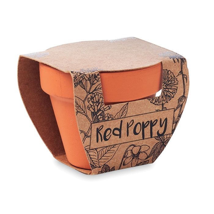 MO6148-40Red Poppy Terracotta-Topf Mohnblume_ Holz