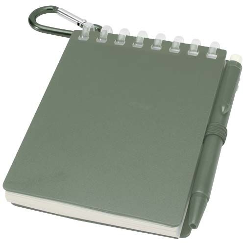 PF107051-3Lig Mini Recyceltes Outdoor-Softcover Notizbuch und Kugelschreiber Set _schwarze Mine_ heather gruen