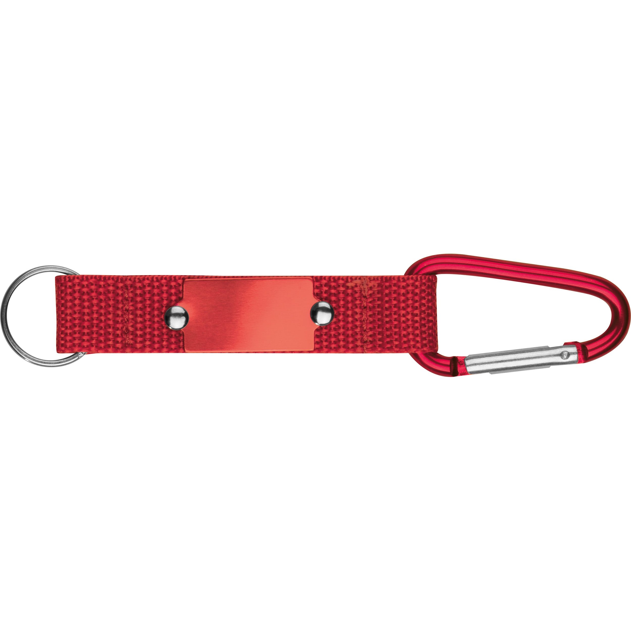 MA91168-05Schluesselanhaenger mit Karabiner und Plaettchen aus Metall_ rot