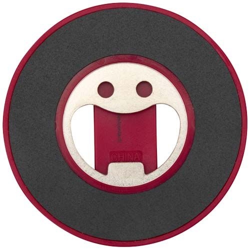 PF124461-2Ain Magnetische Smartphonehalterung  aus recyceltem Kunststoff mit Flaschenoeffner _ rot