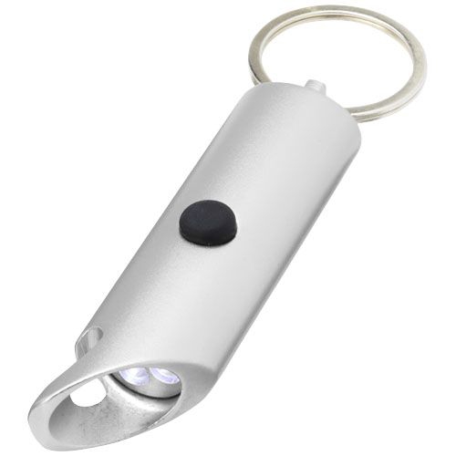 Flare IPX-LED-Lampe und Flaschenöffner aus recyceltem Aluminium mit Schlüsselanhänger, silber