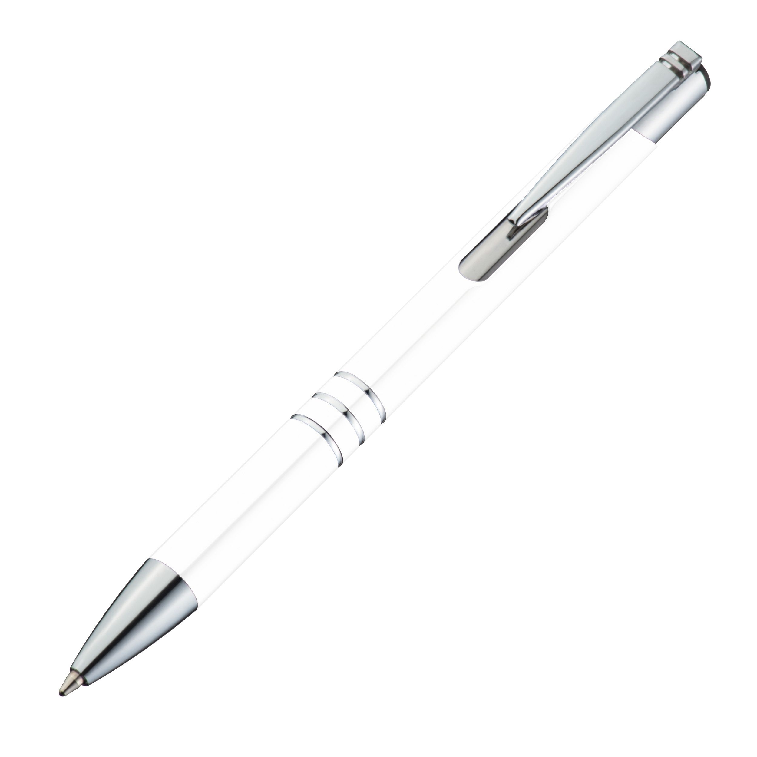 MA13339-06Kugelschreiber aus Metall mit 3 Zierringen_ weiss