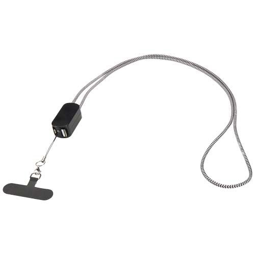 PF124494-4Anser Smartphone Lanyard aus recyceltem Kunststoff mit 27 W 5-in-1 integriertem Kabel_ schwarz